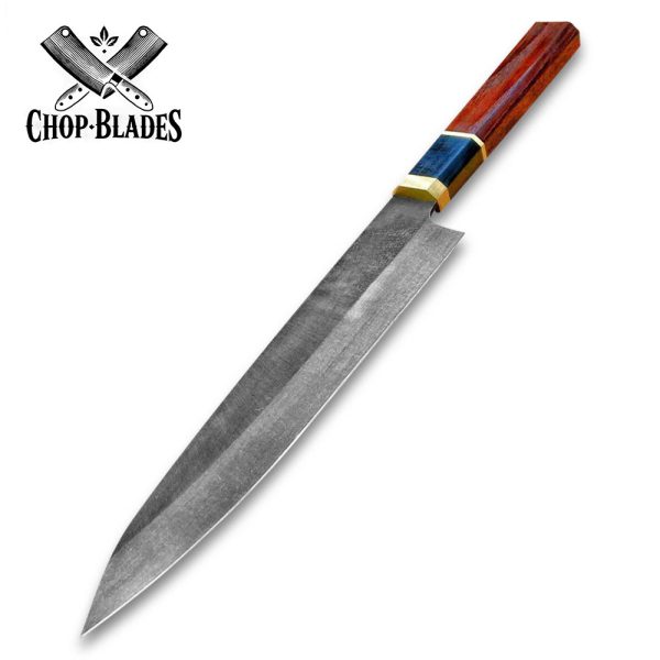 Handmade Carbon Steel Chef Knife with Custom Wooden Handle and Sheath