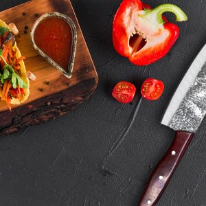 Premium Chef Knife with Carbon Steel Blade & Leather Sheath