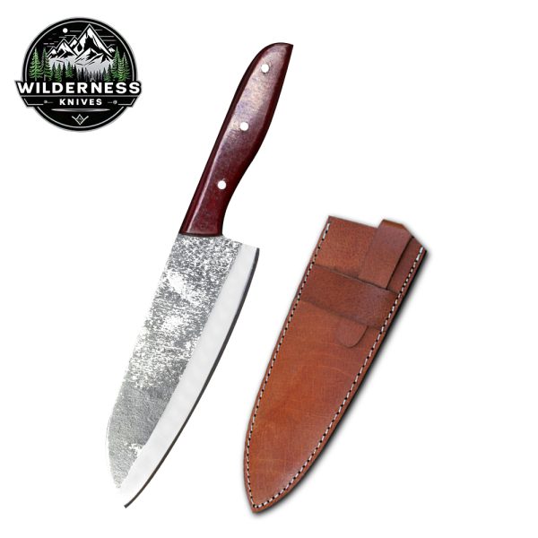 Premium Chef Knife with Carbon Steel Blade & Leather Sheath