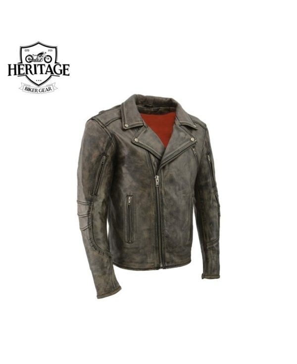 Men's Distressed Brown Triple Stitched Motorcycle Leather Jacket