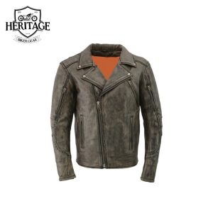 Men's Distressed Brown Triple Stitched Motorcycle Leather Jacket