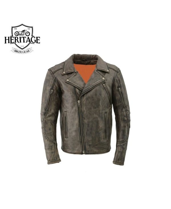 Men's Distressed Brown Triple Stitched Motorcycle Leather Jacket