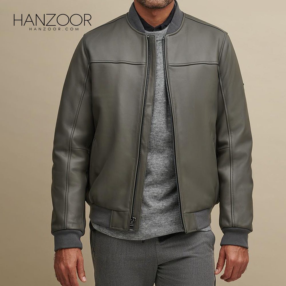 Men’s Leather Bomber Rib Jacket