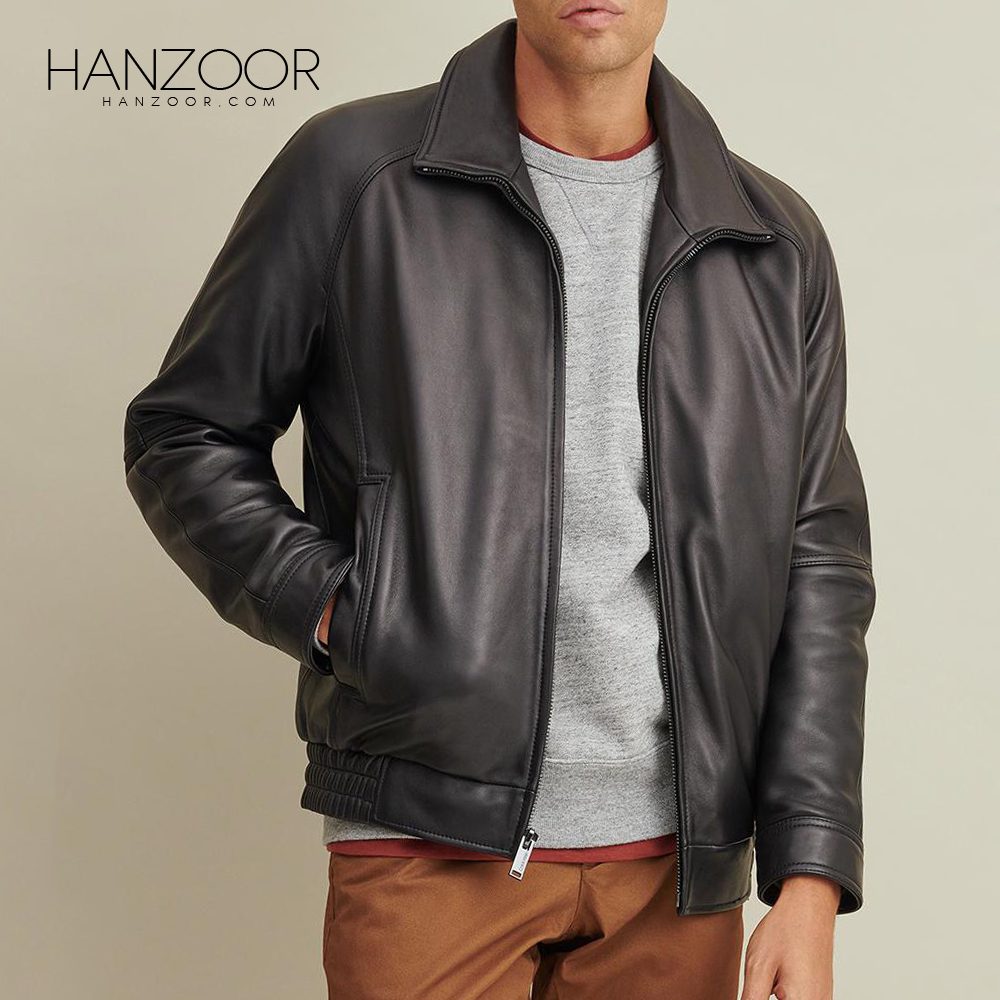 Men’s Black Lined Leather Bomber