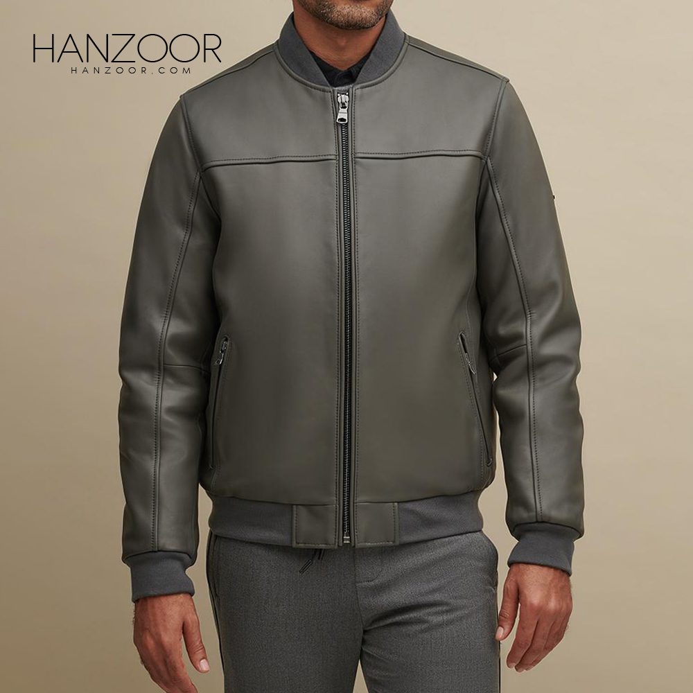 Men’s Leather Bomber Rib Jacket