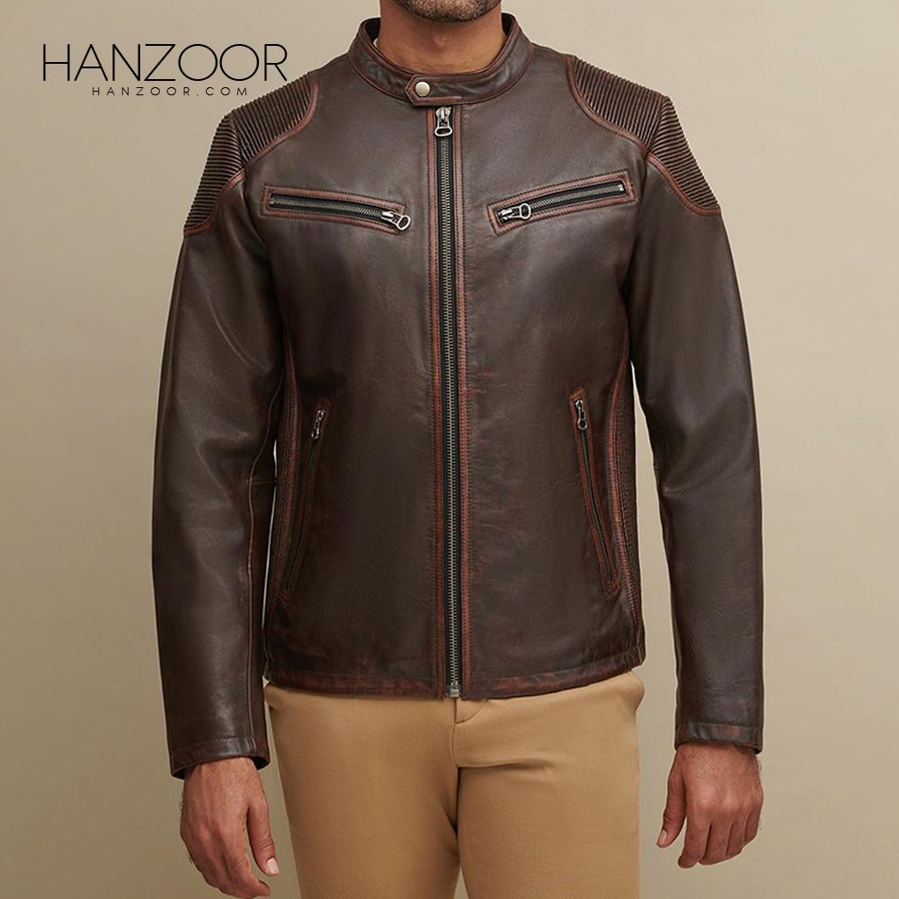 Men’s Brown Leather Moto Jacket