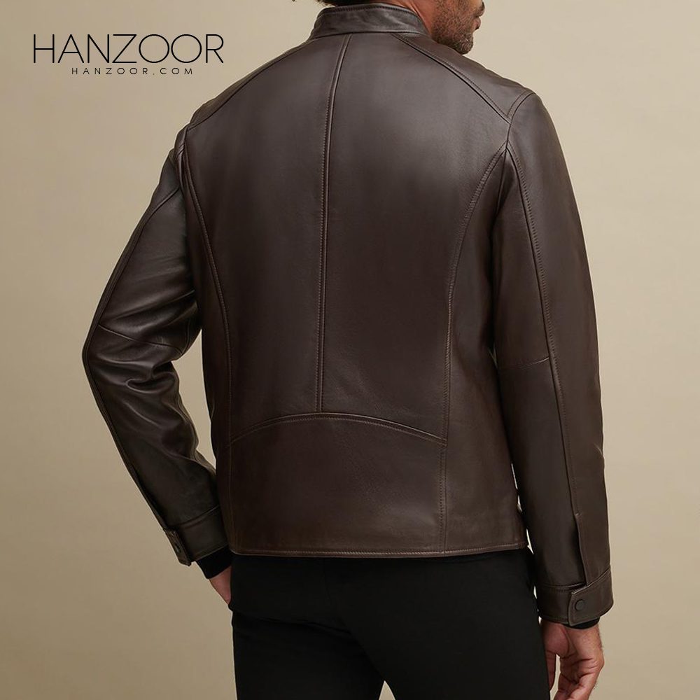 Men’s Brown Leather Jacket with Zipper Pockets