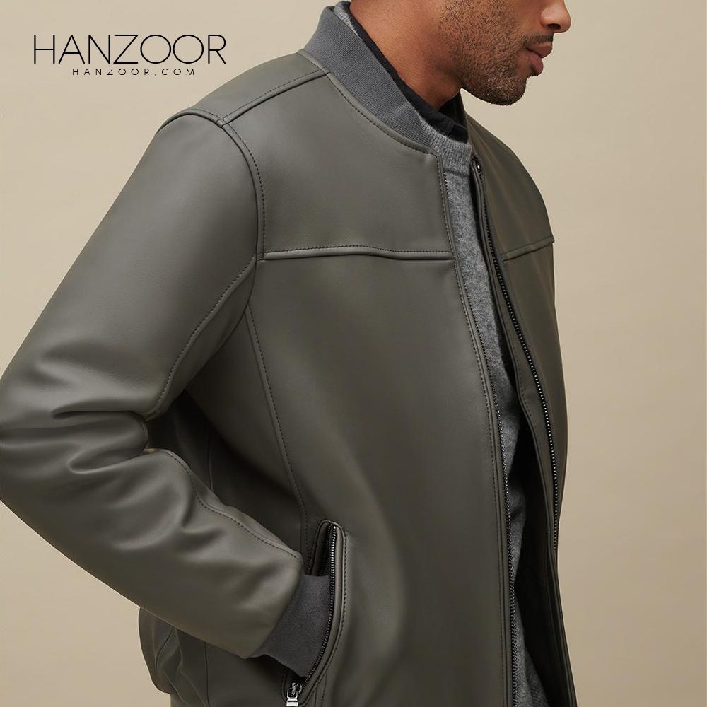 Men’s Leather Bomber Rib Jacket