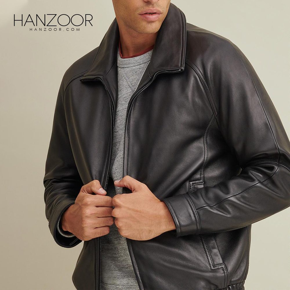 Men’s Black Lined Leather Bomber