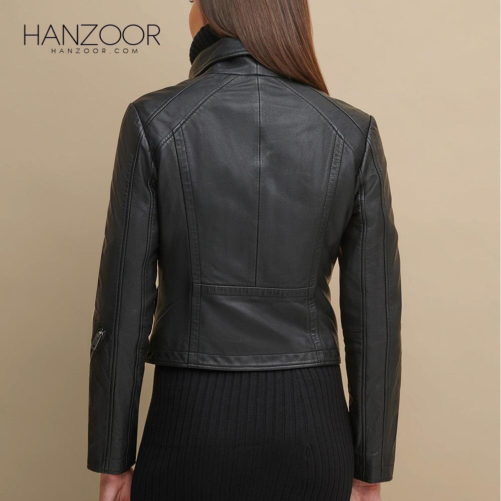 Women’s Cowl Neck Black Leather Jacket