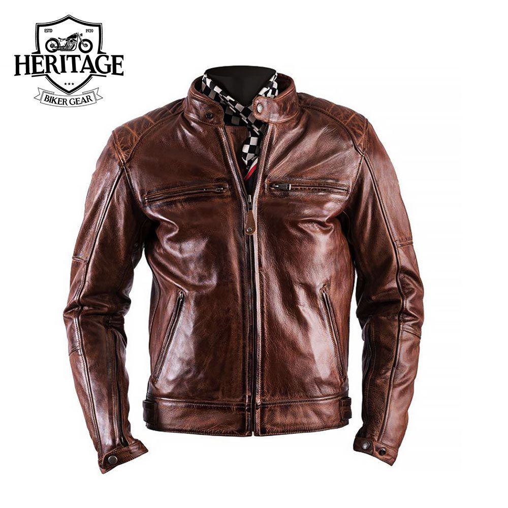 Motorcycle Crust Camel Leather Jacket for Man