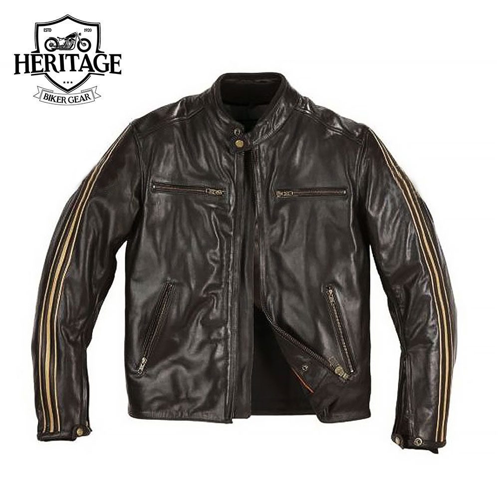 Brown Bovine Motorcycle Leather Jacket for Man