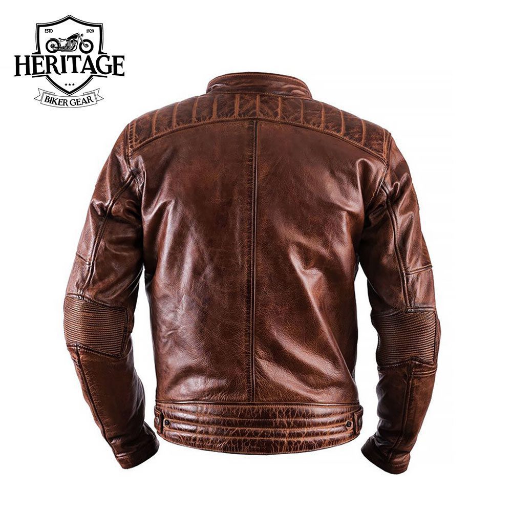 Motorcycle Crust Camel Leather Jacket for Man