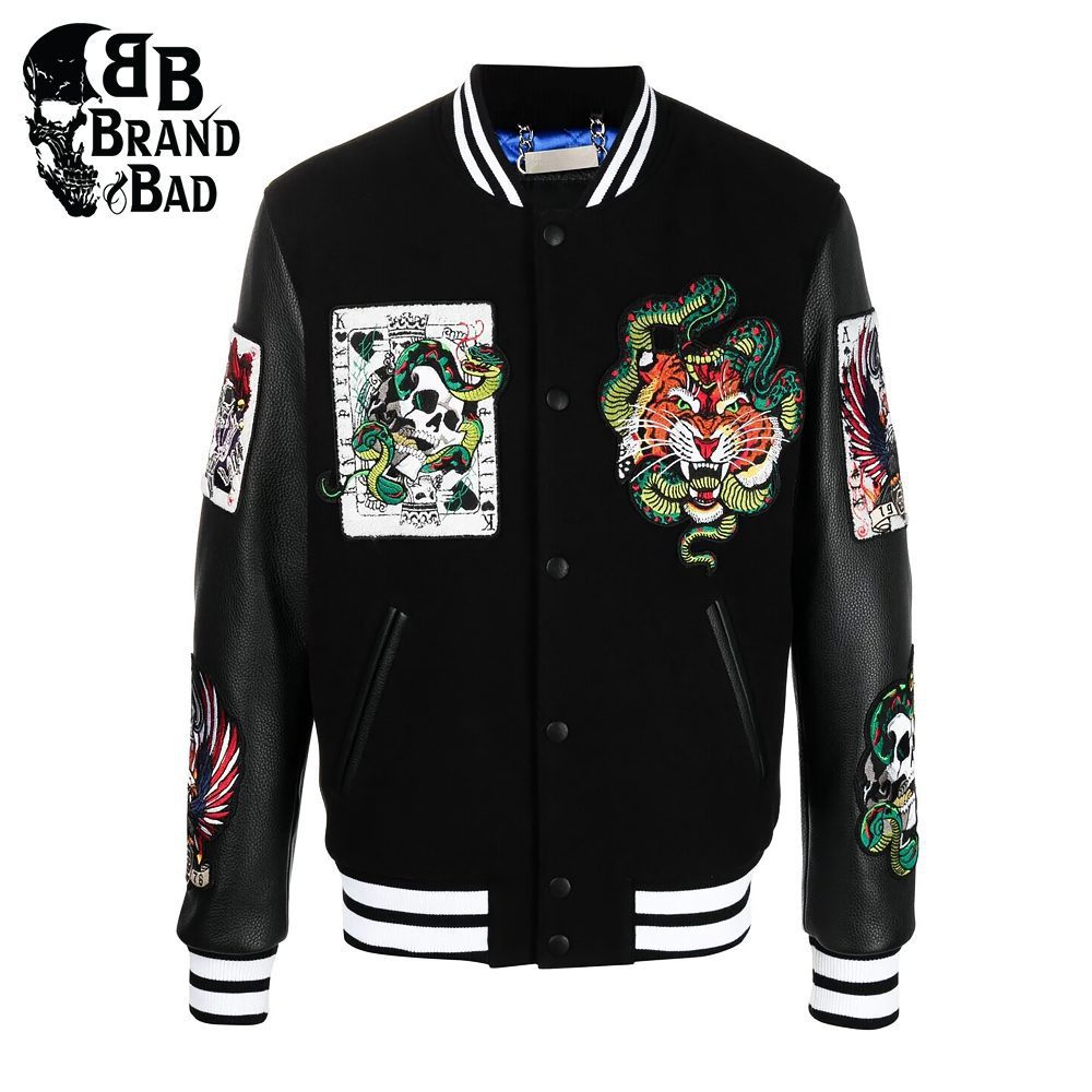 BB patch-detailing leather bomber jacket For Men’s