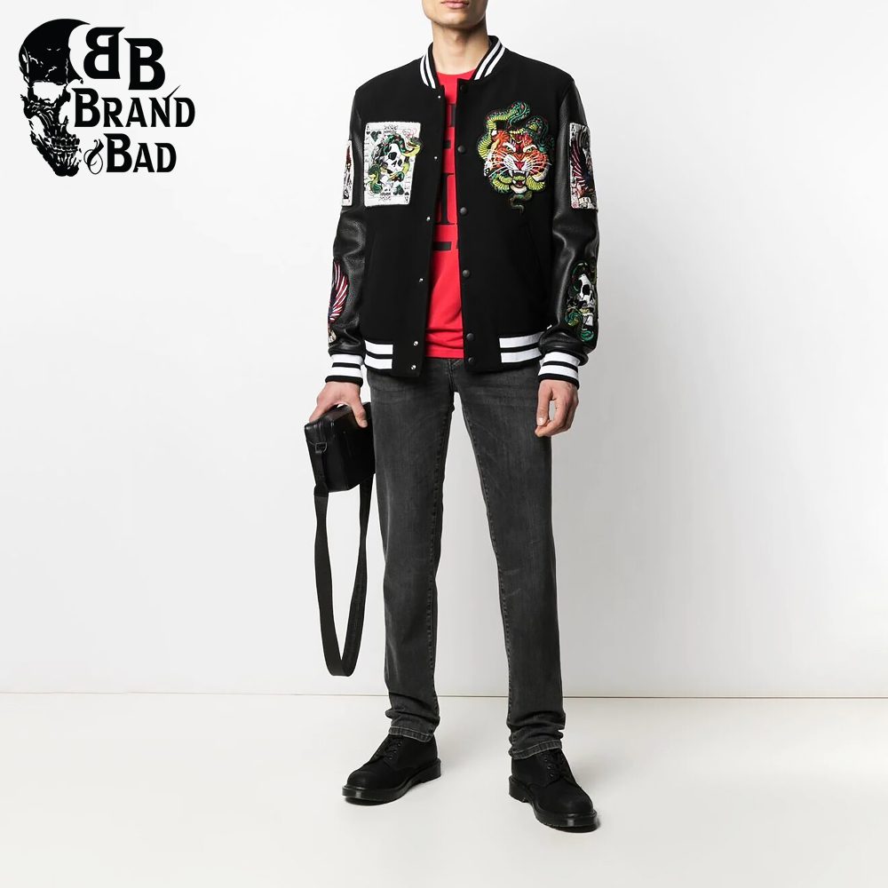 BB patch-detailing leather bomber jacket For Men’s