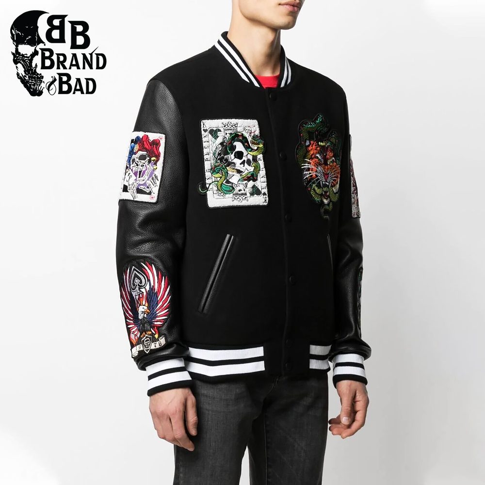 BB patch-detailing leather bomber jacket For Men’s