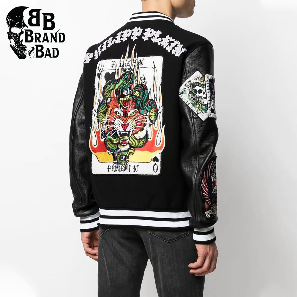 BB patch-detailing leather bomber jacket For Men’s