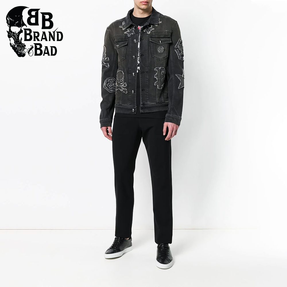 BB skull and logo patch Denim Jacket For Men’s