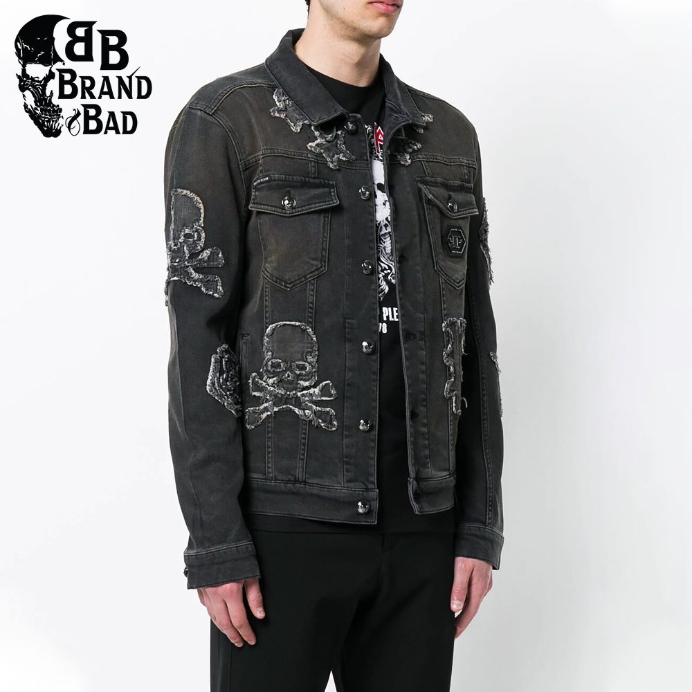 BB skull and logo patch Denim Jacket For Men’s