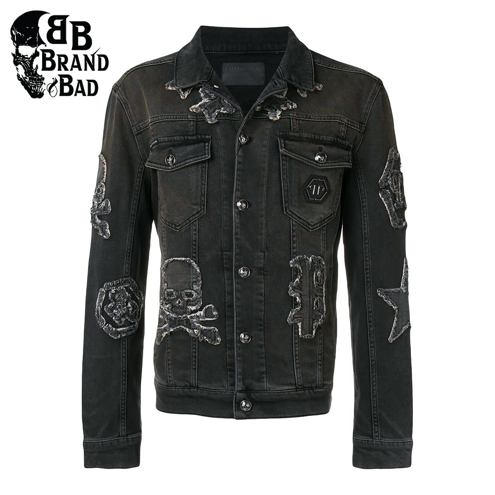 BB skull and logo patch Denim Jacket For Men’s