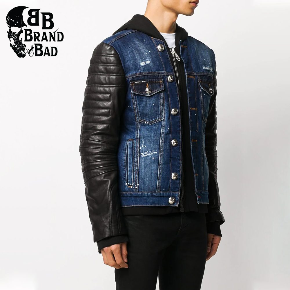 BB leather panel denim jacket For Men’s