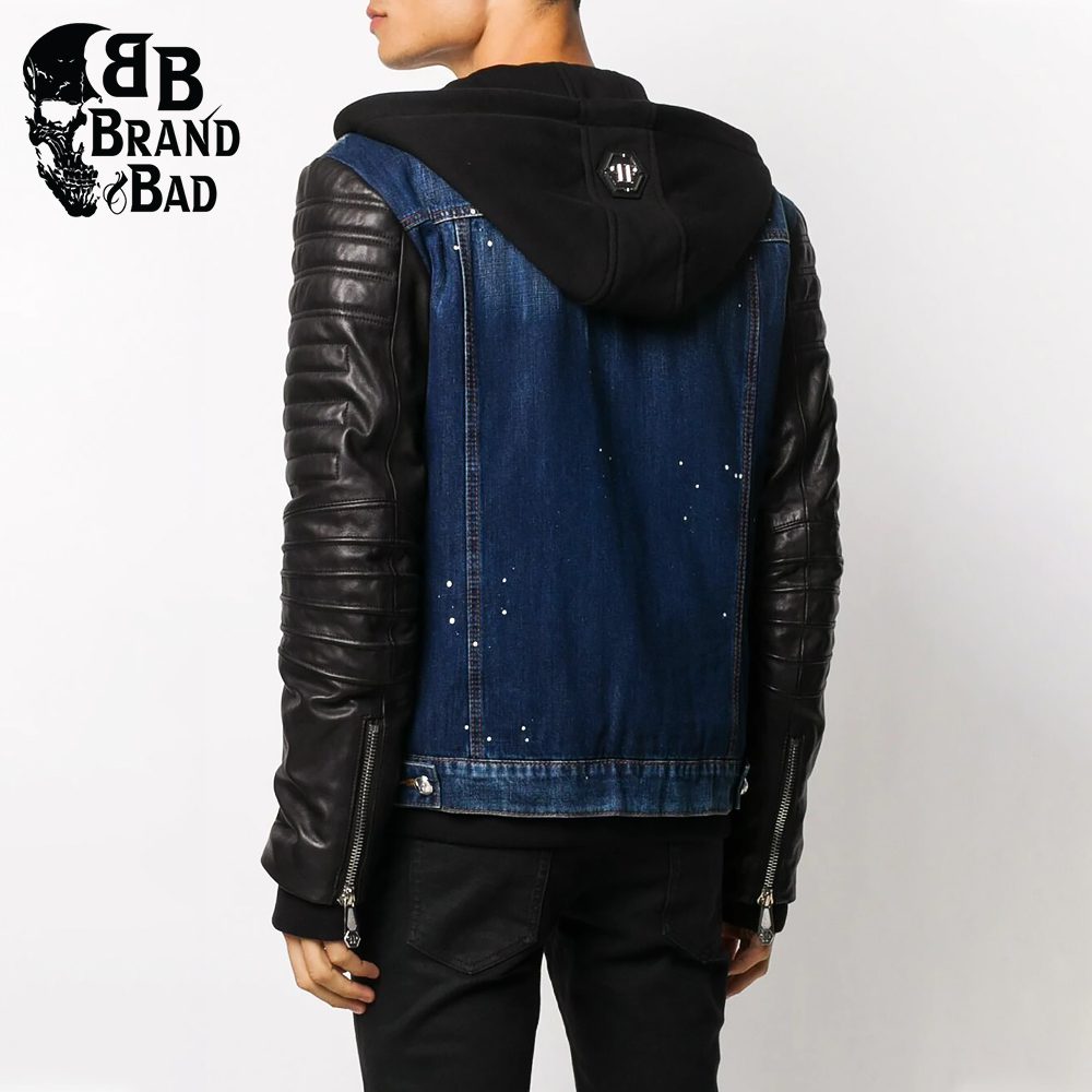 BB leather panel denim jacket For Men’s