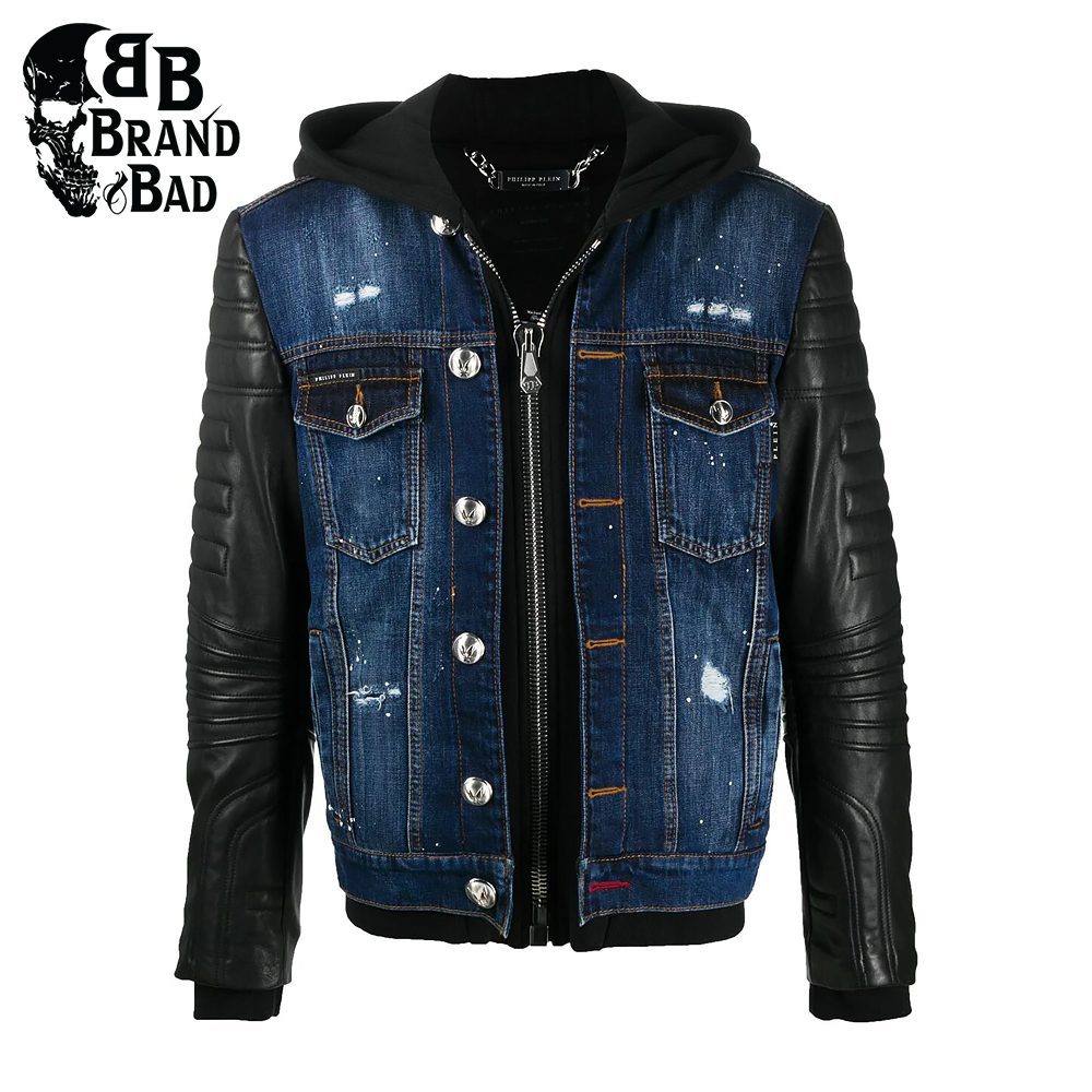 BB leather panel denim jacket For Men’s