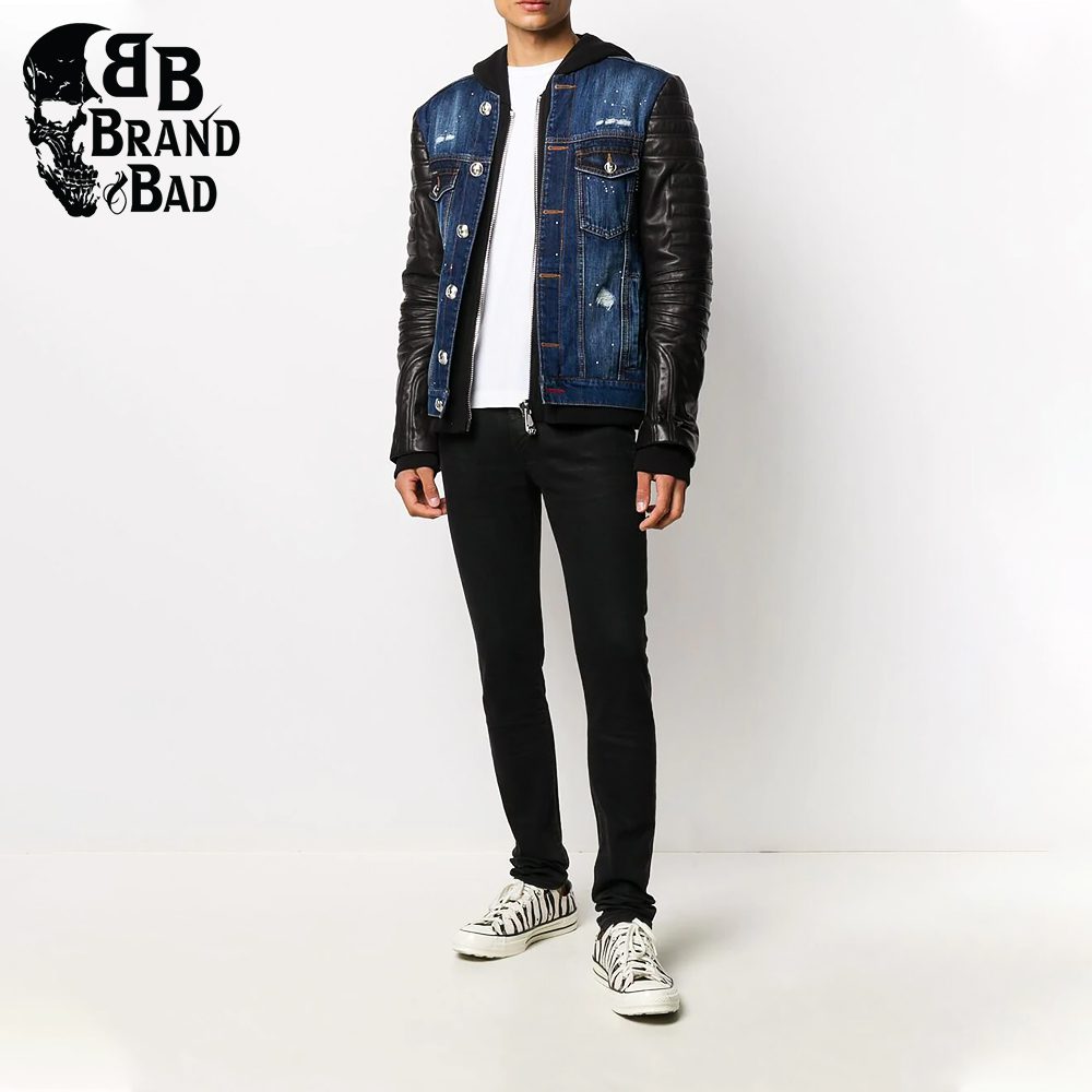 BB leather panel denim jacket For Men’s