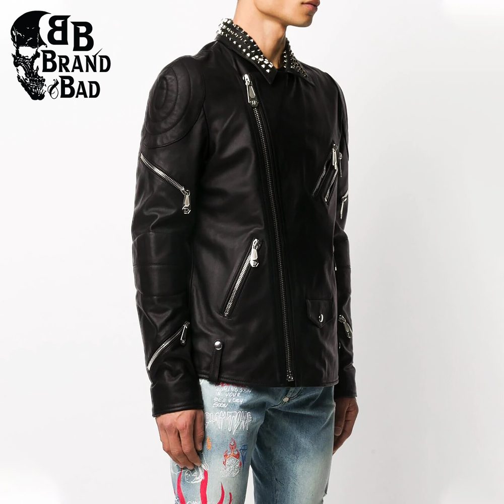 BB Skull stud-embellished biker jacket For Men’s