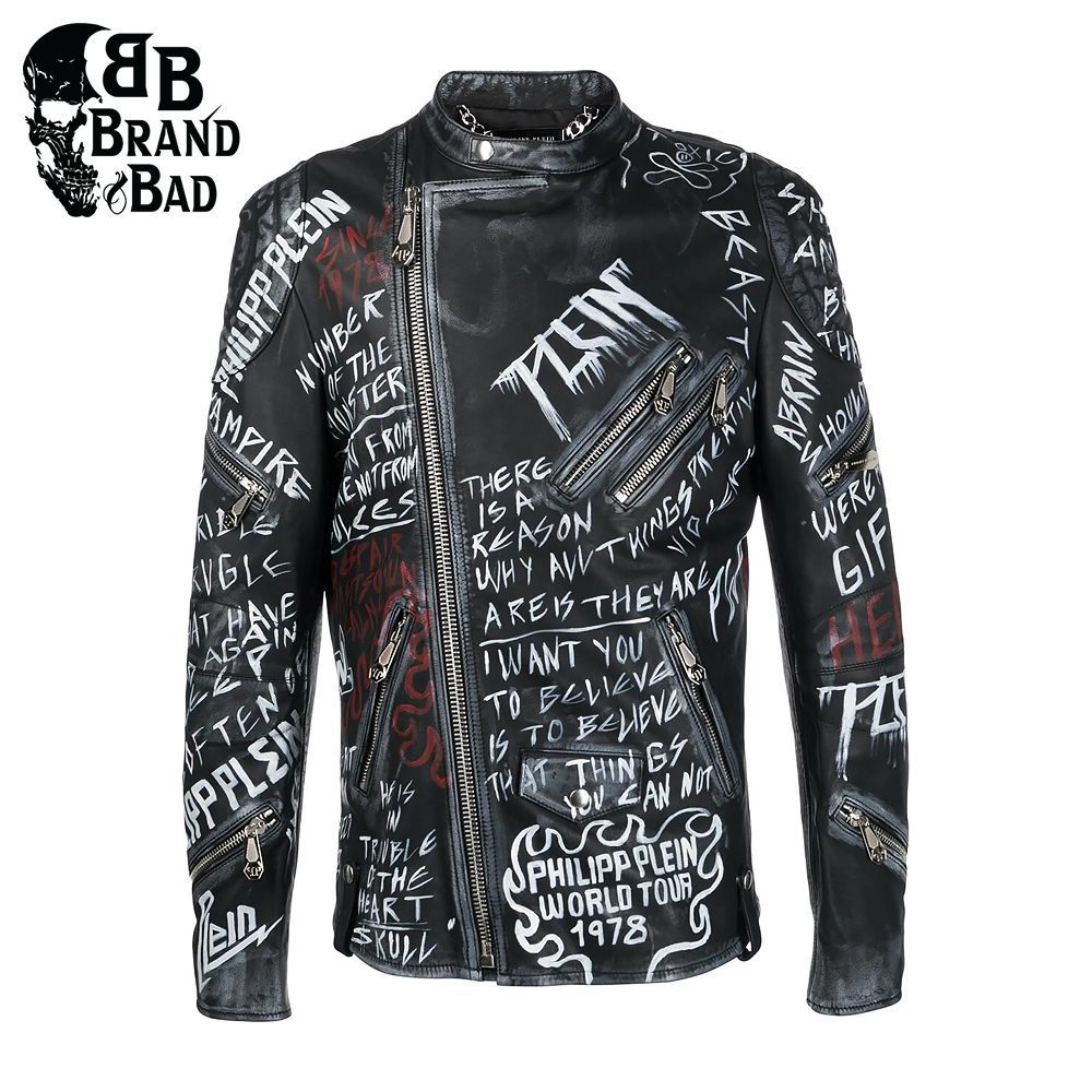 BB Black calf leather Rockstar biker jacket For Men’s