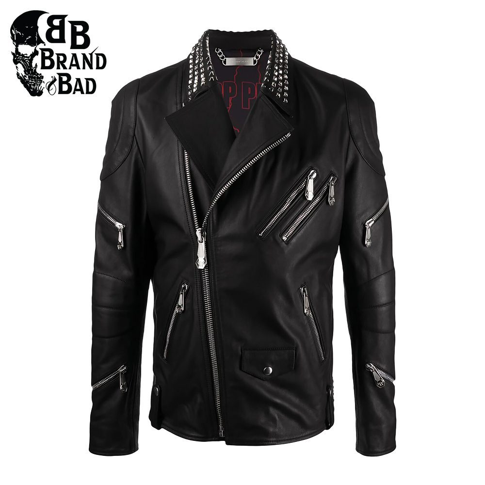 BB Skull stud-embellished biker jacket For Men’s