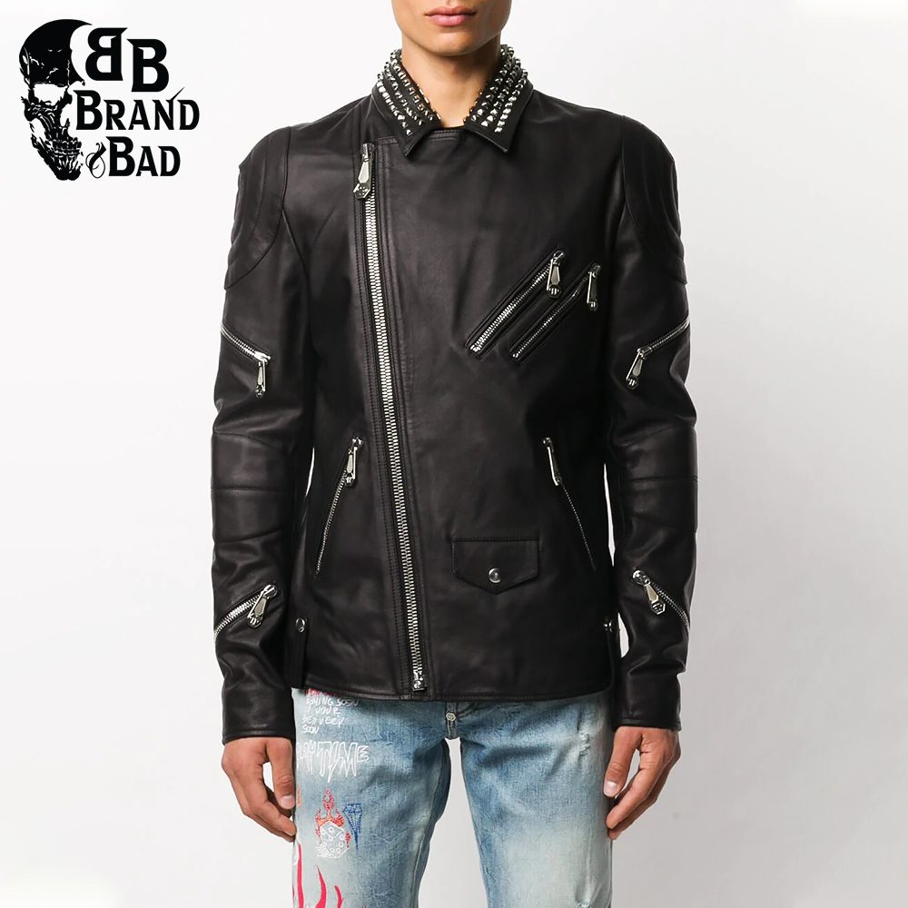 BB Skull stud-embellished biker jacket For Men’s