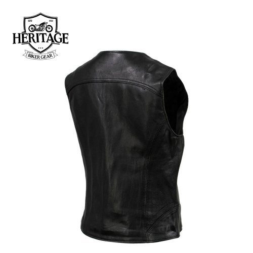 Heritage Made Women's Black Leather Vest with Front Zipper