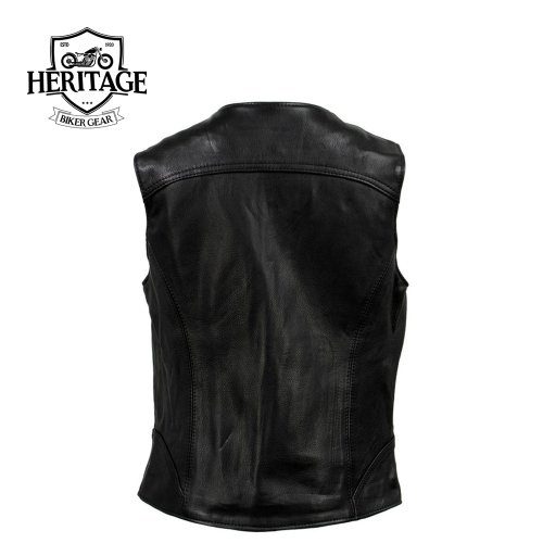 Heritage Made Women's Black Leather Vest with Front Zipper