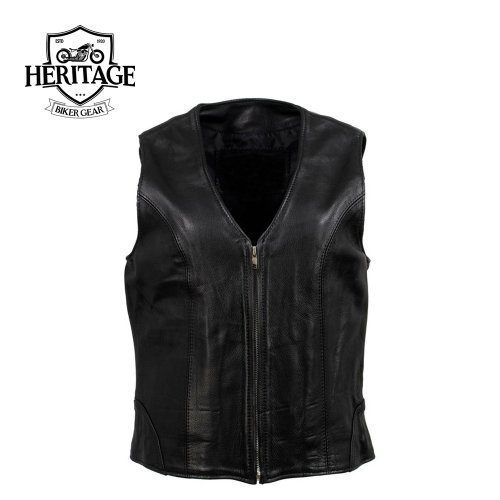 Heritage Made Women's Black Leather Vest with Front Zipper