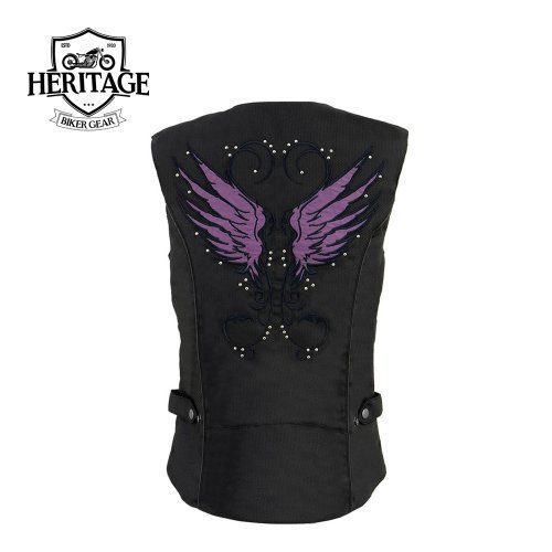 Heritage Ladies Winged Embroidery Black and Purple Textile Vest