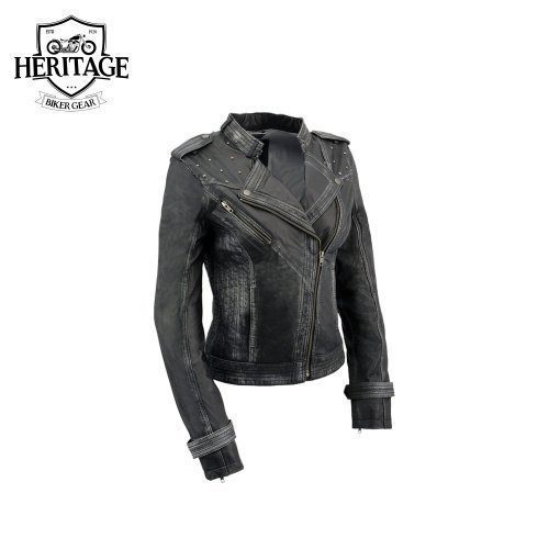 Women's Black Sheepskin Leather Jacket Asymmetrical Zipper