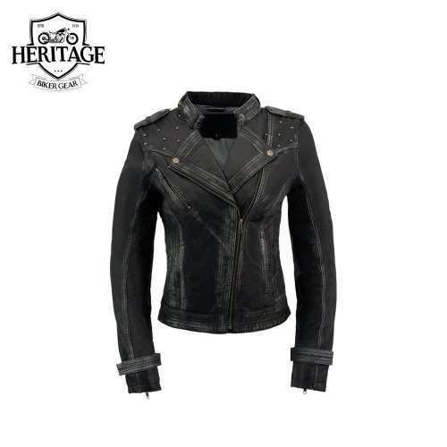 Women's Black Sheepskin Leather Jacket Asymmetrical Zipper