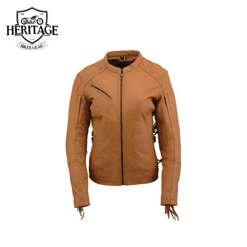 Ladies Fringed Racer Lightweight Saddle Leather Jacket