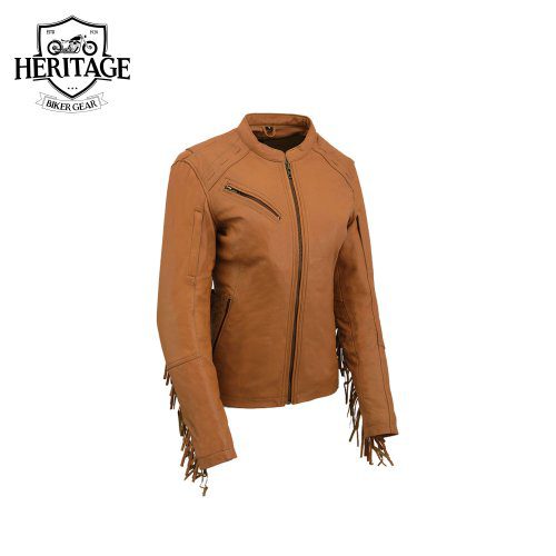 Ladies ‘Fringed Racer’ Lightweight Saddle Leather Jacket