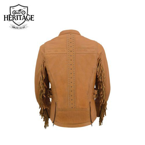 Ladies Fringed Racer Lightweight Saddle Leather Jacket