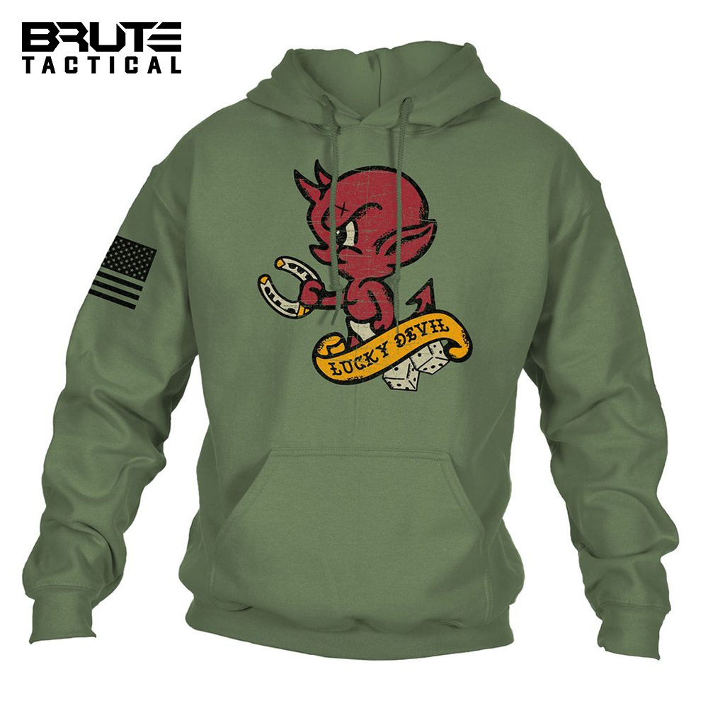 Lucky Devil Hoodie, Military Green, Embrace Your Luck