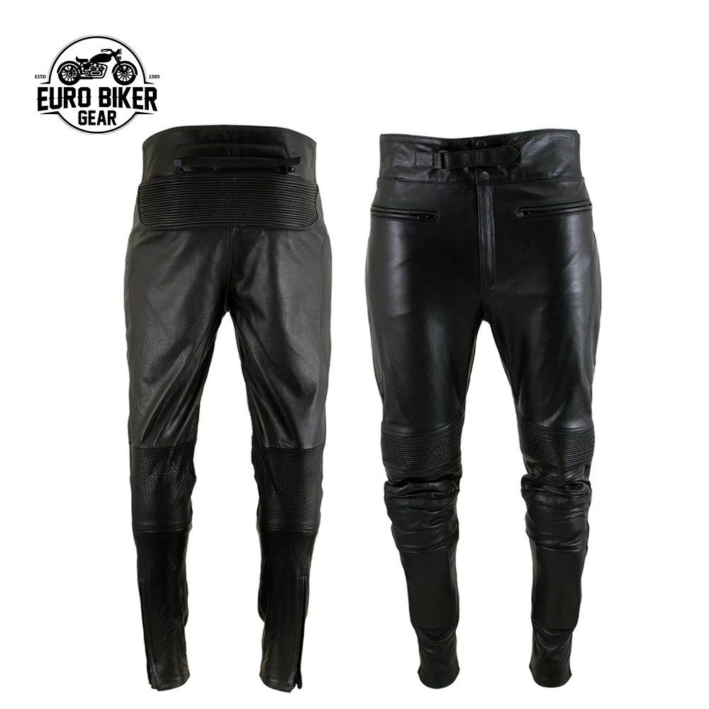 The Racer' Black Cowhide Leather Racing Pants with X-Armor Protection