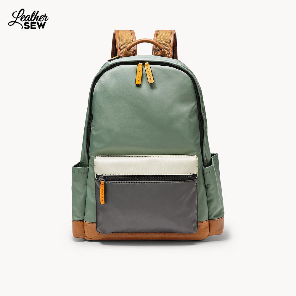 Green Leather Backpack for Men