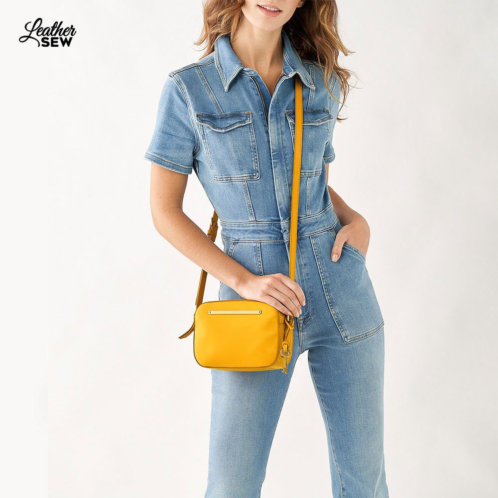 Trendy Yellow Leather Crossbody Bag