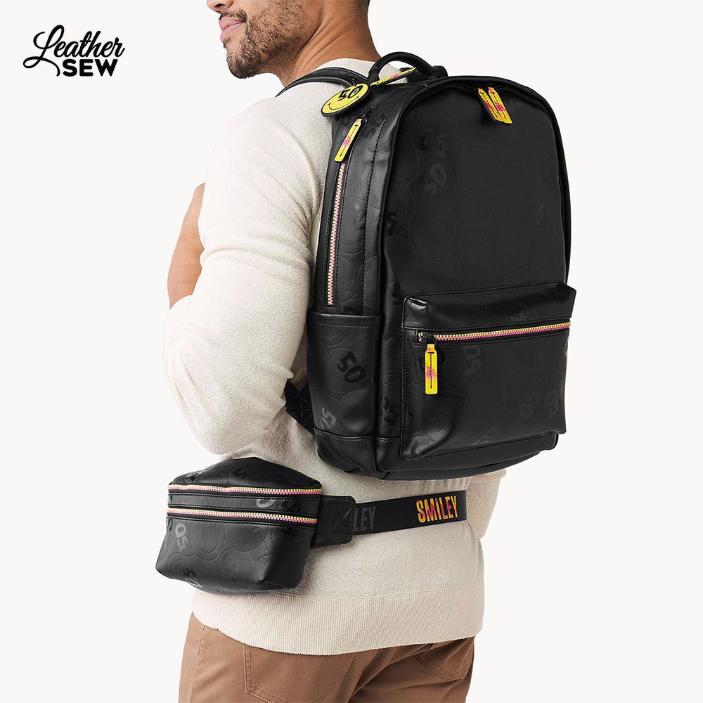 Smiley Leather Backpack For Men