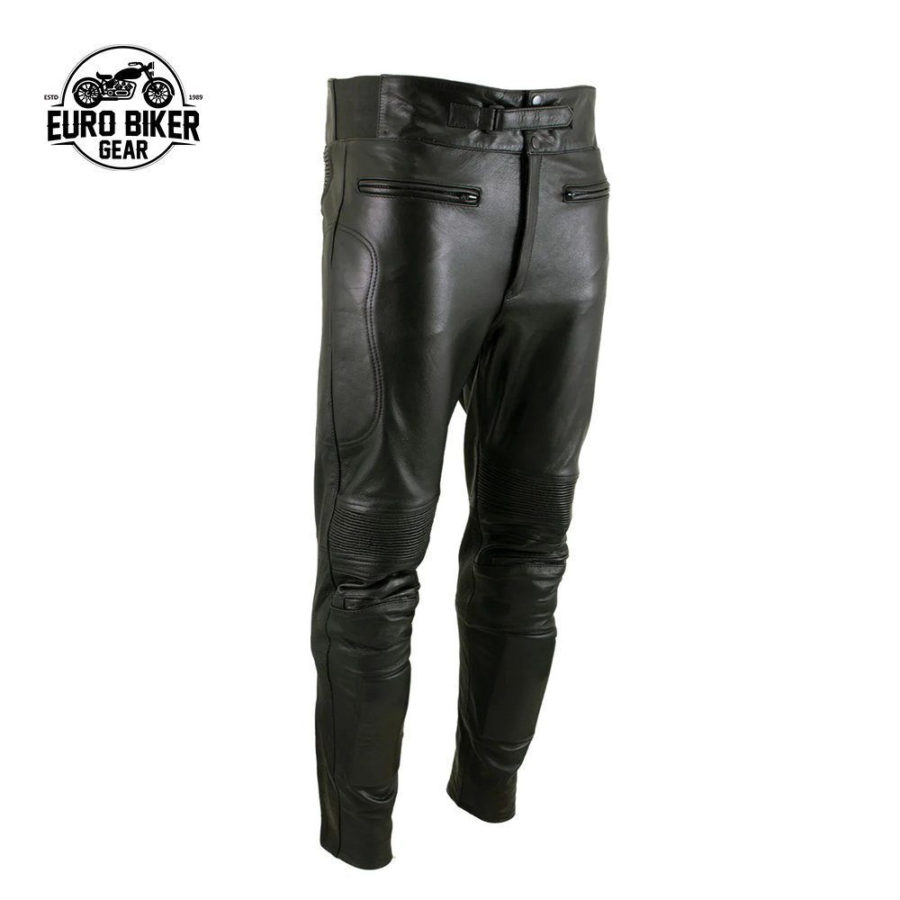 The Racer' Black Cowhide Leather Racing Pants with X-Armor Protection