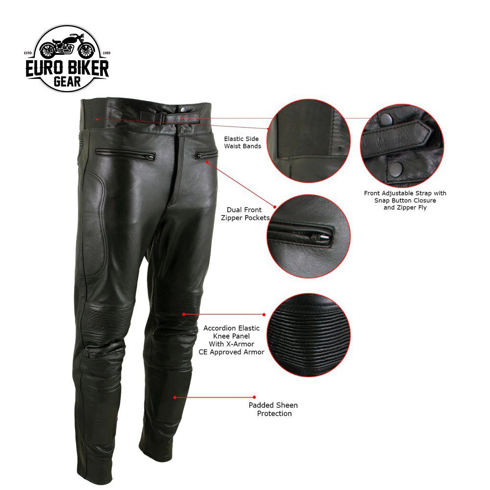 The Racer' Black Cowhide Leather Racing Pants with X-Armor Protection