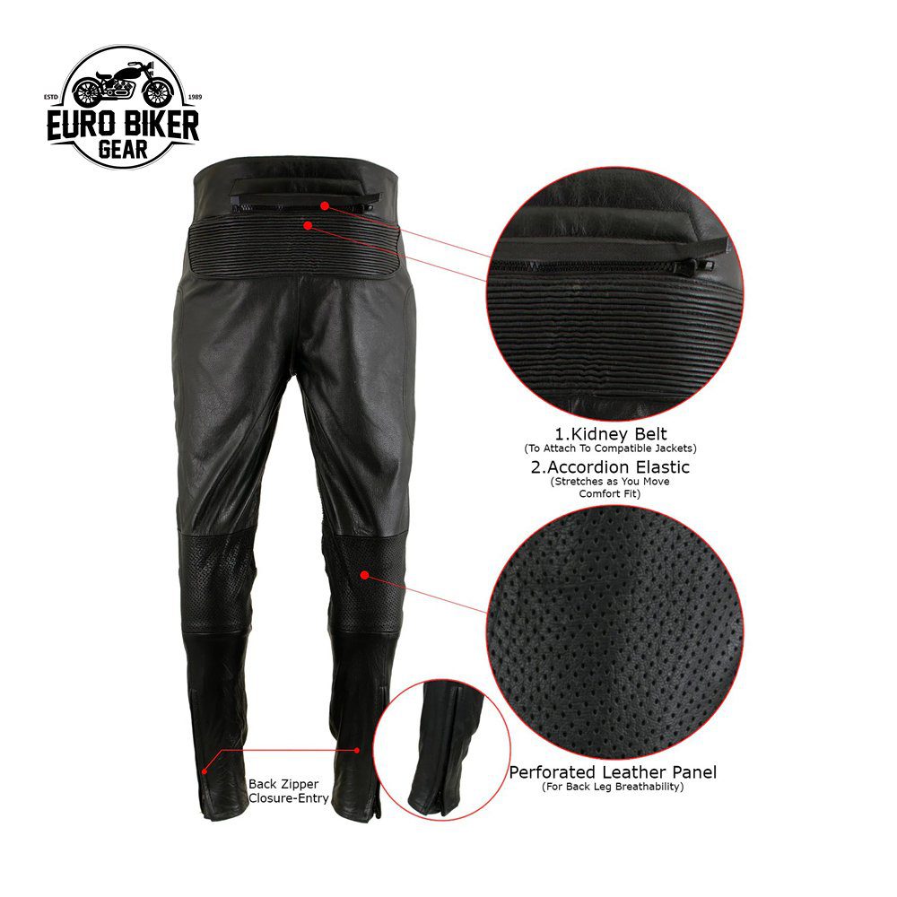 The Racer' Black Cowhide Leather Racing Pants with X-Armor Protection