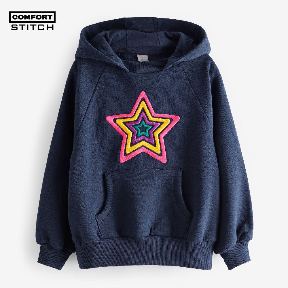 Premium Kids Navy Blue Hoodie with Rainbow Star Embroidery